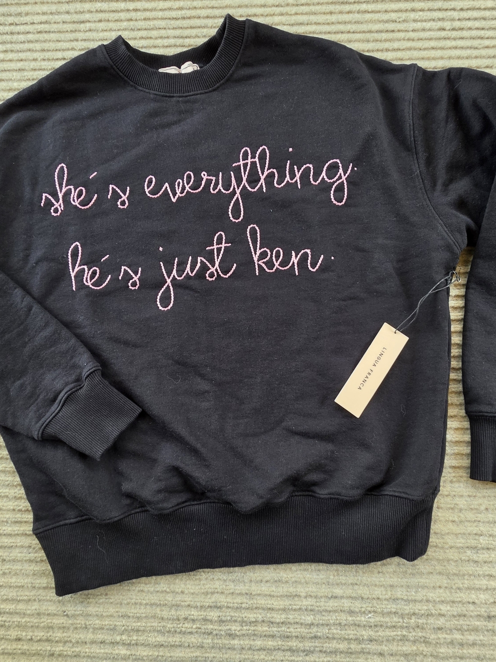 Lingua Franca She's Everything He's Just Ken Black Crewneck Sweatshirt Barbie M
